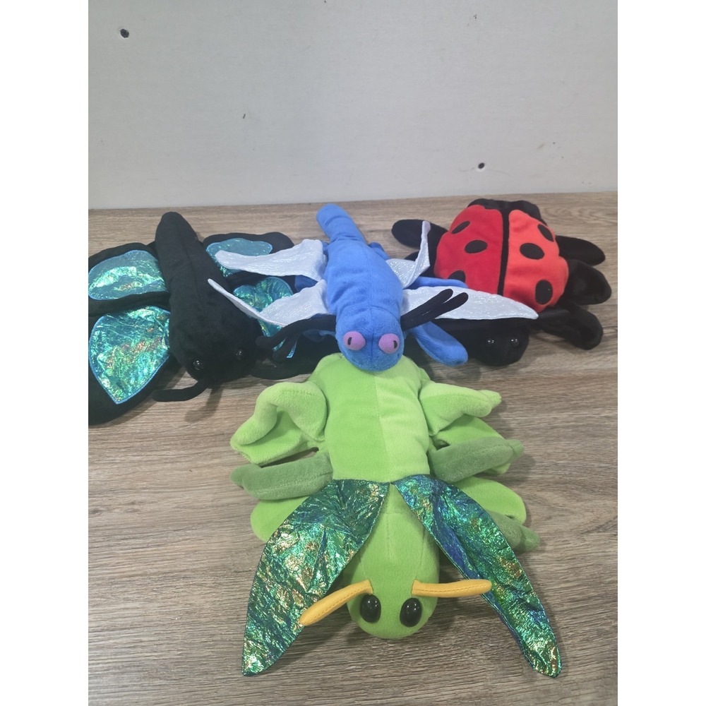 Lot Of 4 Plush Hand Finger Puppet Caltoy Insects, Bugs‐ Butterfly, Dragonfly Etc